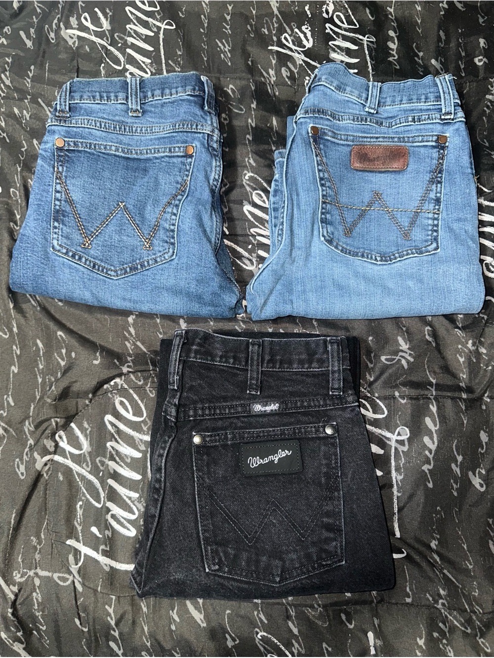 Wrangler Retro Mens Lot of 3 Slim Straight Stretch Clean Denim Jeans Blue/Black